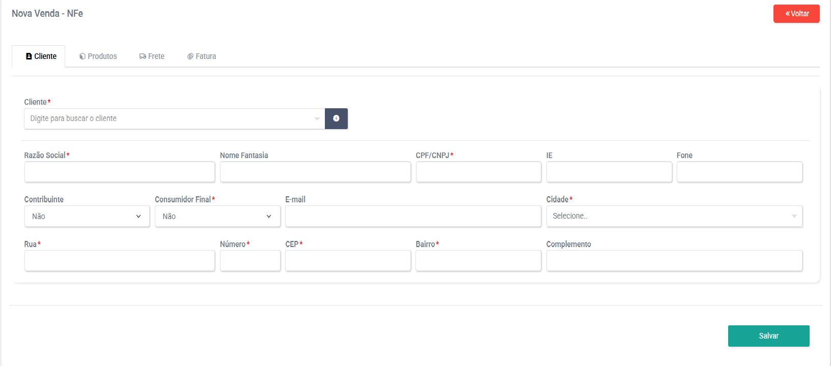 Interface de Controle Financeiro do ERP ESCALA SISTEMAS